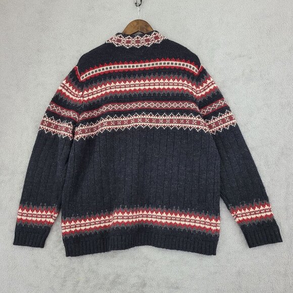 Vintage Land's End Mens XL 100% Wool Zip-Up Nordic Knit Sweater GT - Picture 2 of 8